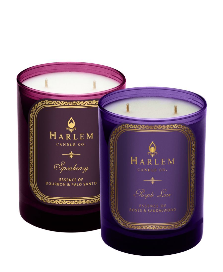 This is an image of our Speakeasy and Purple Love candle bundle on a white background.
