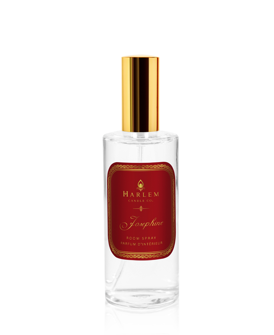 Our Josephine 4 fl oz Room Spray in a clear bottle with a gold top featured on a white background.