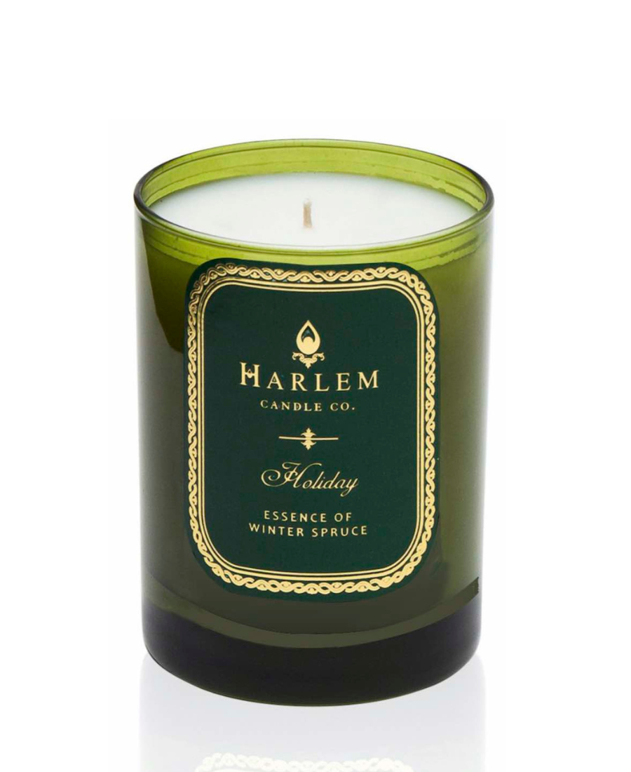 Image of our green holiday candle with one wick
