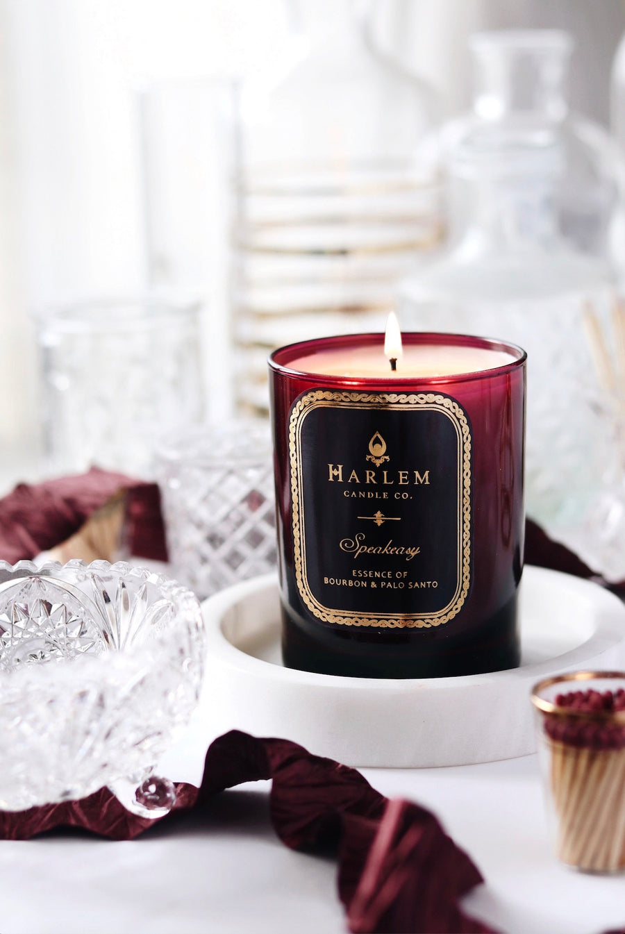 This is an image of our speakeasy candle in a lifestyle setting.