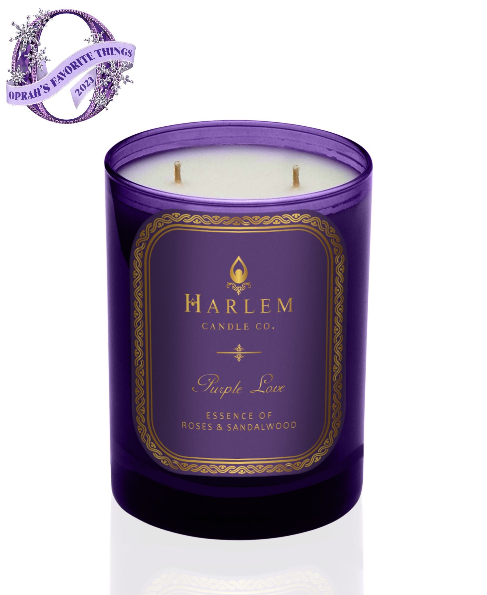 This is an image of our purple love candle in case any purple glass with a purple label. This is also one of Oprah's favorite things for 2023.