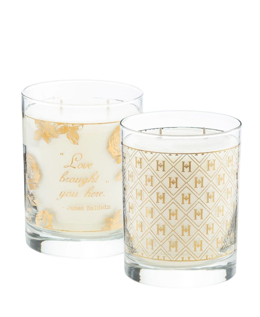 This is an image of our 22K Gold Love and Speakeasy Cocktail Glass candles on white background.