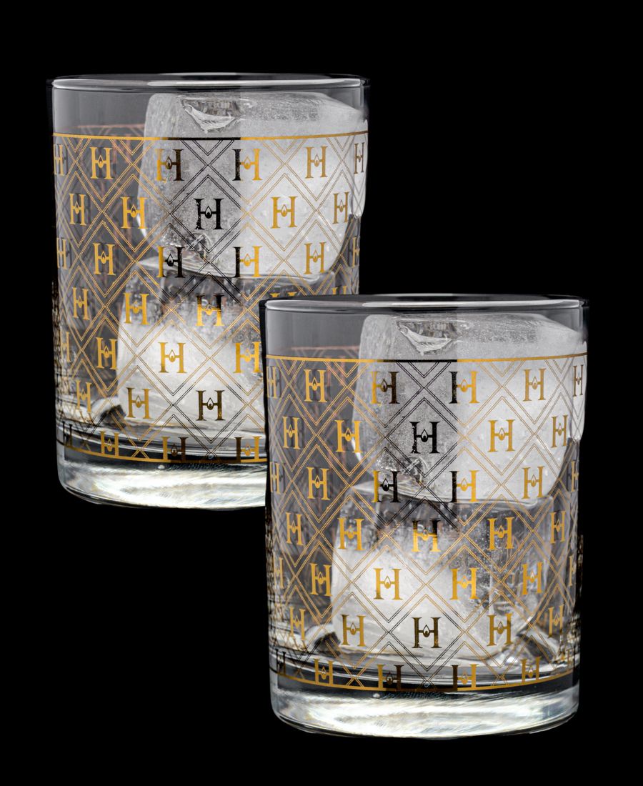 H Art Deco Pattern 22k Gold Cocktail glasses