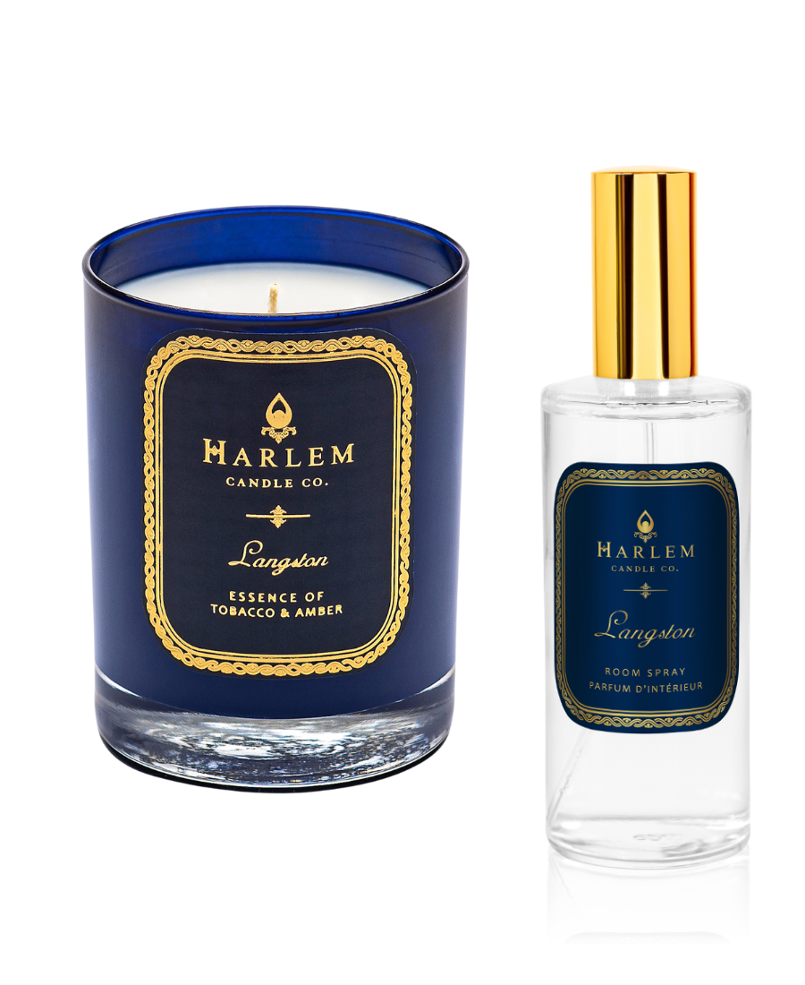 This is an image of our 1 wick Langston candle next to a 4 oz room spray