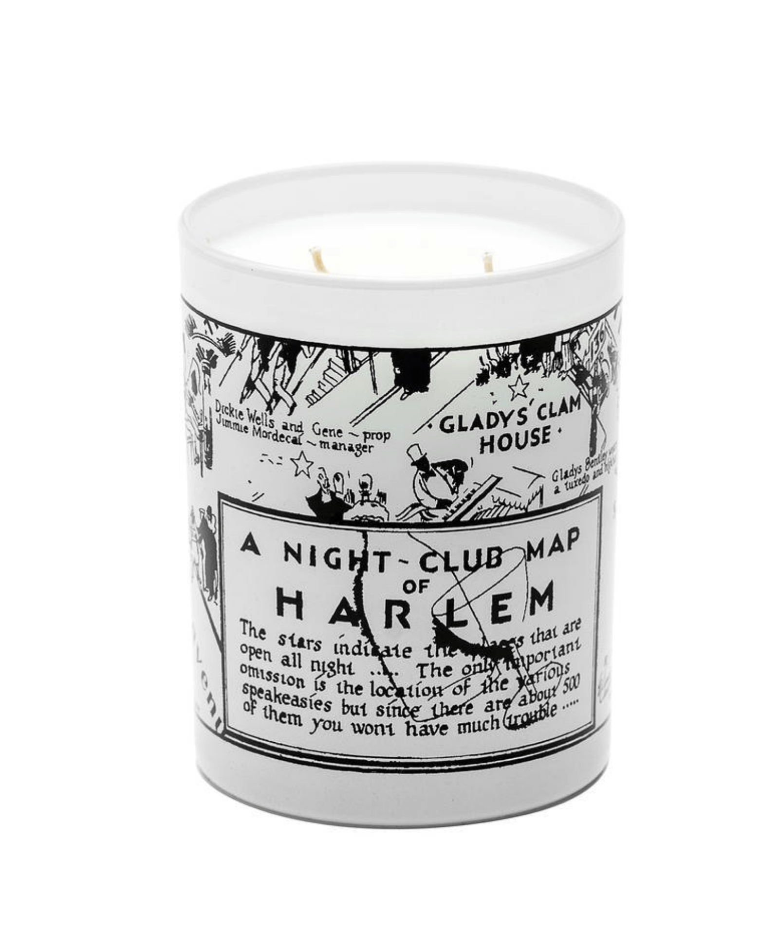 Ellington 12 oz, 2 wick black and white candle Vintage Night Club Map with a white background.